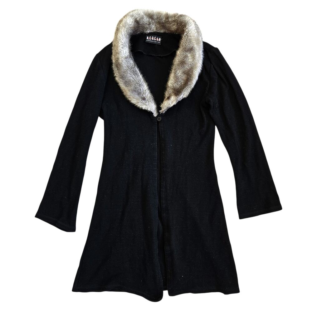 Y2k Morgan De Toi Cardigan Sweater Faux Fur Black Whimsigoth Euro - Small